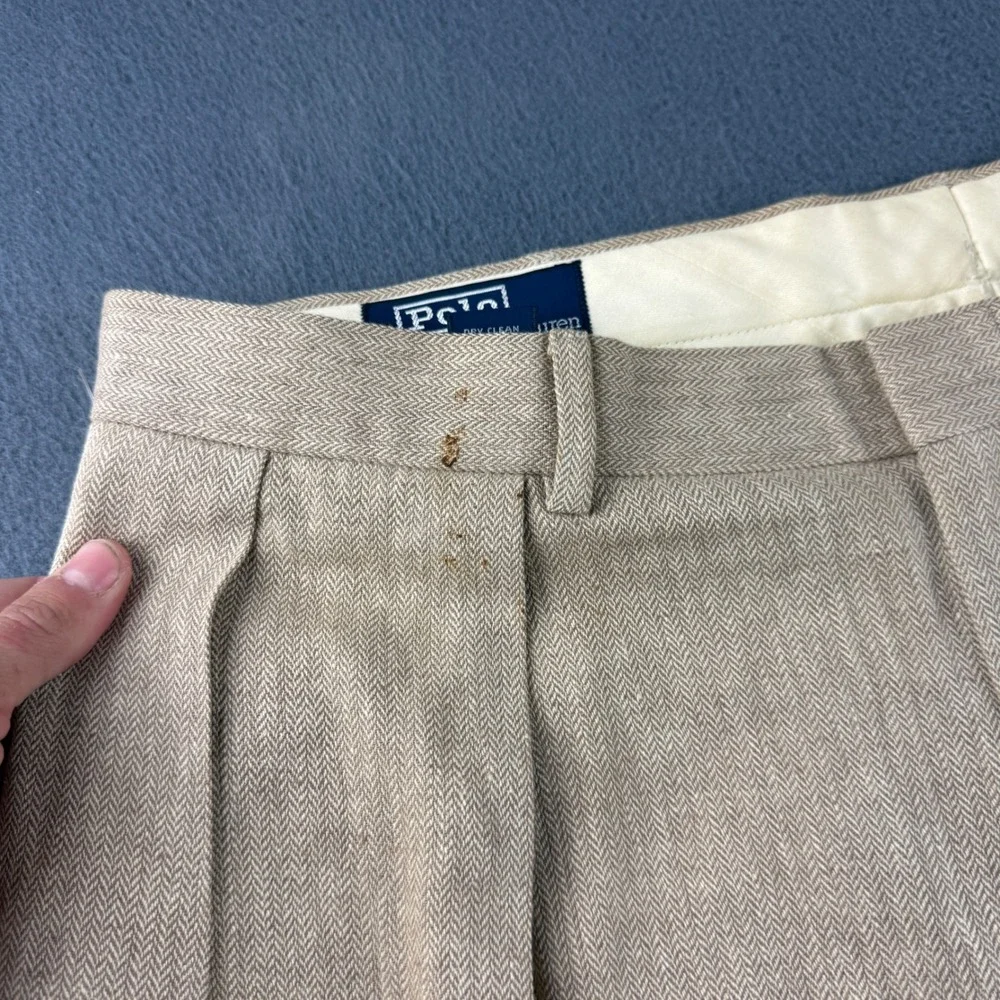 Vintage Polo Ralph Lauren Pants Men 38x30 (Fit 36x30) Beige Linen Double Pleated